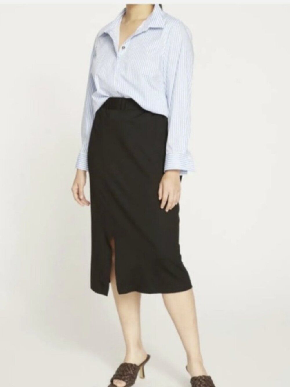 Universal Standard Black Desk To Dinner Midi Slit Front Stretch Skirt 2XS 6-8